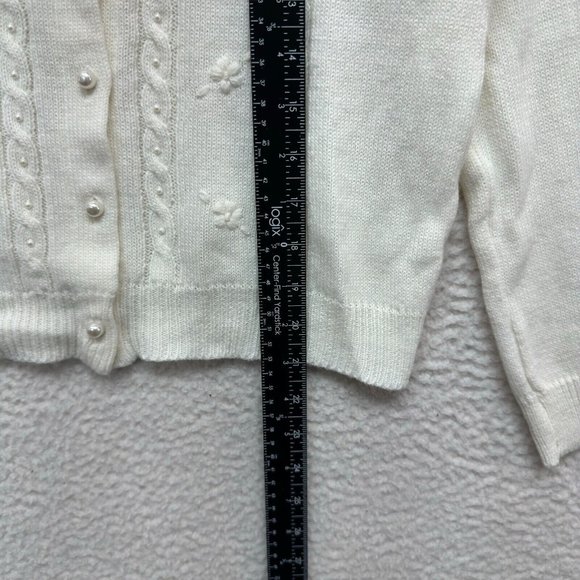 Vintage Coquette Grandma Cardigan Sweater White Pearl Cable Knit - Picture 5 of 6
